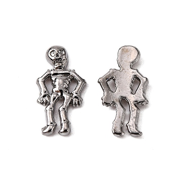 Halloween Jewelry, Alloy Cabochons, Nail Art Decoration Accessories for Women, Human Skeleton, Gunmetal, 10.7x5.5x1.3mm