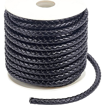 PU Imitation Leather Braided Cord, for Keychain, Round, Black, 7x6mm, about 16.40 Yards(15m)/Roll