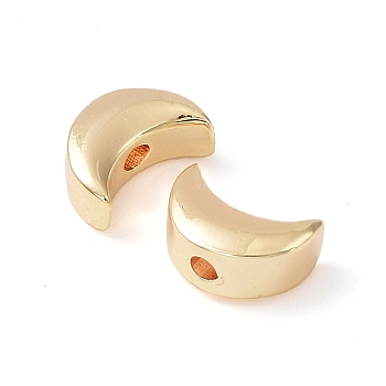 Brass Beads, Moon, Real 18K Gold Plated, 8x5x3.5mm, Hole: 1.2mm