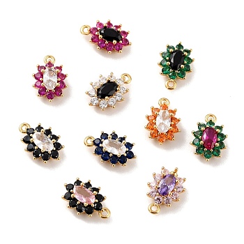 Eco-Friendly Brass Micro Pave Cubic Zirconia Charms, Cadmium Free & Lead Free, Real 18K Gold Plated, Flower, Mixed Color, 11.5x7.5x4mm, Hole: 1mm