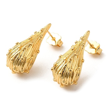Real 18K Gold Plated Brass Stud Earrings, Long-Lasting Plated, Cadmium Free & Lead Free, Teardrop, 25x11.5mm