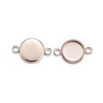 Ion Plating(IP) 304 Stainless Steel Cabochon Connector Settings, Plain Edge Bezel Cups, Flat Round, Rose Gold, Tray: 8mm, 16x10x2mm, Hole: 2mm