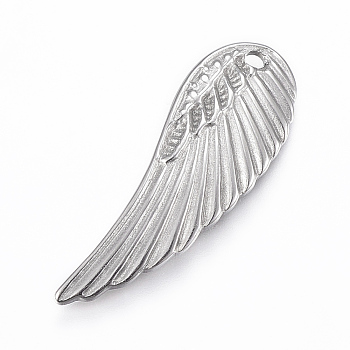304 Stainless Steel Pendants, Wing, Stainless Steel Color, 31.5x11x1.5mm, Hole: 1.5mm
