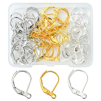 60Pcs 3 Colors Brass Leverback Earring Findings, with Horizontal Loops, Nickel Free, Mixed Color, 15x10mm, 20Pcs/color