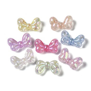 UV Plated & Crackle Transparent Acrylic Beads, Mixed Color, Bowknot, 16x27x10mm, Hole: 2mm