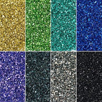 8 Bags 8 Colors Electroplate Glass Beads, AB Color Plated, No Hole Beads, Chip, Mixed Color, 1~3x1~3x0.2~0.5mm, 20g/bag, 1 bag/color