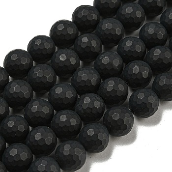 Natural Black Agate Beads Strands, Faceted Round, Dyed & Heated, Frosted, 8mm, Hole: 1mm, about 49pcs/strand, 15.1 inch