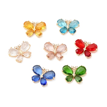 K9 Glass Pendants, with Light Gold Brass Finding, Faceted Butterfly Charms, Mixed Color, 21x27.5x5mm, Hole: 1.6mm