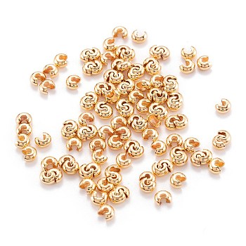 Brass Crimp Beads Covers, Real 18K Gold Plated, 4.5x5x3mm, Hole: 1.6mm