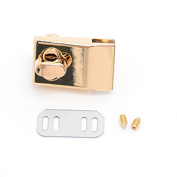 Alloy Clasp Lock, with Iron Shim & Screws, Bag Replacement Accessories Cadmium Free & Lead Free, Rectangle, Light Gold, 33x19x26mm