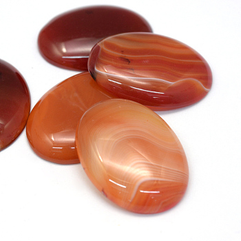 Oval Dyed Natural Striped Agate/Banded Agate Cabochons, Chocolate, 40x30x6~8mm