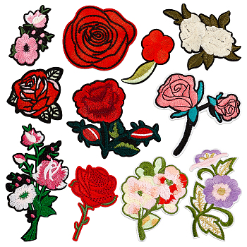 1Set Rose & Plum Blossom Cloth Embroidery Applqiues, Iron on/Sew on Patches, Costume Ornament Accessories, Mixed Color, 31~107x54~77x1.5mm, 11 style, 1pc/style, 11pcs/set