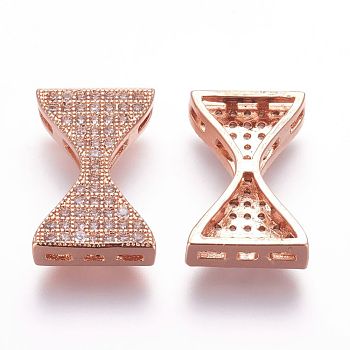 Brass Micro Pave Cubic Zirconia Pendants, Multi-strand Links, Bowknot, Rose Gold, 18.5x11.5x4mm, Hole: 1mm