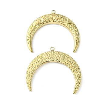 304 Stainless Steel Pendants, Double Horn/Crescent Moon Charm, Real 14K Gold Plated, 26.5x29.5x2.8mm, Hole: 1.5mm