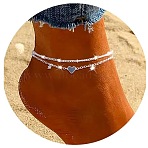 Heart Alloy Cubic Zirconia Double Layer Anklets, Platinum, 7-7/8 inch(200mm)(WG95339-02)