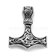 Viking 304 Stainless Steel Pendants, Mjolnir Thor Hammer Charm, Antique Silver, 30x37.5x7.5mm, Hole: 5mm(STAS-N105-04G-AS)