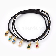 Dual-use Items, Magnetic Cord Wrap Bracelets, Pendant Necklace, with Brass Jade Pendant, Dyed, Pi Xiu, Golden, Mixed Color, 20.1 inch(51cm), 2mm(NJEW-E134-M)