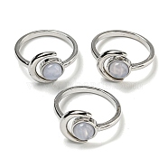 Natural Blue Lace Agate Adjustable Rings, with Platinum Brass Findings, Long-Lasting Plated, Jewely for Women, Moon with Round, US Size 8(18.1mm).(RJEW-K269-09P-01)