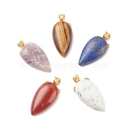 Natural Mixed Stone Pendants, with Copper Wire Wrapped, Teardrop, Golden, 32~33.5x15~15.5x6.5~8mm, Hole: 3.5mm(PALLOY-JF01606)