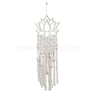Bohemian Macrame Lotus Wood Wall Hanging Decorations, Woven Tassel for Home Bedroom Room Decoration, White, 815x250mm(PW-WG80509-01)
