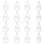 16Pcs 201 Stainless Steel Pendants, Teardrop with Wave Charm, Stainless Steel Color, 22x12x1mm, Hole: 1.5mm(STAS-UN0045-94)