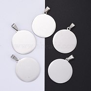 304 Stainless Steel Pendants, Manual Polishing, Stamping Blank Tag, Flat Round, Stainless Steel Color, 34x30x1.8mm(STAS-I140-17S)