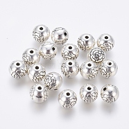 Metal Alloy Beads, Cadmium Free & Nickel Free & Lead Free, Round, Antique Silver, 8mm, Hole: 1mm.(PALLOY-ZN-28402-AS-FF)