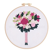 Flower Pattern DIY Embroidery Kit, including Embroidery Needles & Thread, Cotton Cloth, Old Lace, 210x210mm(DIY-P077-136)