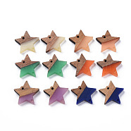 Opaque Resin & Walnut Wood Links Connectors, Two Tone, Star, Mixed Color, 17x18x3.5mm, Hole: 1.2mm(RESI-T035-48)