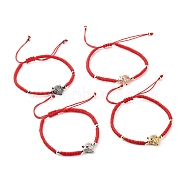 Leopard Brass Micro Pave Cubic Zirconia Braided Bead Bracelet for Teen Girl Women, Red, Mixed Color, Inner Diameter: 2-1/4~3.74 inch(5.6~9.5cm)(BJEW-JB06981)