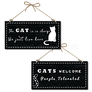 Printed Natural Wood Hanging Wall Decorations, for Front Door Home Decoration, Rectangle with Word, Cat Pattern, 15x30x0.5cm(WOOD-WH0112-83A)