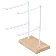 2-Tier 2-Row Iron Jewelry Display Rack, L-Hook Jewelry Organizer Holder with Wooden Base, for Earring Display Cards, Bracelets, Keychains Storage, White, Finish Product: 17.5x20.2x21.5cm(EDIS-WH0029-97B)