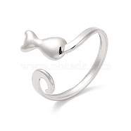 304 Stainless Steel Cuff Finger Rings, Cat Shaped Open Rings for Women, Stainless Steel Color, Inner Diameter: 19mm(RJEW-L107-005P)