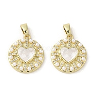 Brass Pave Shell Pendants, Heart Charms with ABS Imitation Pearl and Crystal Rhinestone, Real 18K Gold Plated, 20.5x18x3.5mm, Hole: 3x5mm(KK-I708-15D-G)
