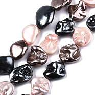 Electroplated Natural Freshwater Shell Beads Strands, Dyed, Nuggets, PeachPuff, 13~22x10~16x8~11mm, Hole: 1mm, about 20~23pcs/strand, 15.16 inch~15.35 inch(38.5~39cm)(SHEL-R113-01A)