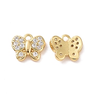Butterfly Brass Micro Pave Clear Cubic Zirconia Charms, Cadmium Free & Nickel Free & Lead Free, Real 18K Gold Plated, 6x7.5x2mm, Hole: 1mm(KK-G435-23G)
