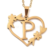 Vacuum Plating 201 Stainless Steel Pendant Necklaces, Letter P, 12.28 inch(31.2cm)(NJEW-R267-02P-G)