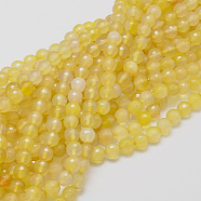Natural Agate Beads Strands, Faceted, Dyed, Round, Gold, 4mm, Hole: 0.5mm, about 91~93pcs/strand, 14 inch(G-G580-4mm-07)