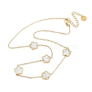 304 Stainless Steel Necklace, with Shell, Flower, Golden, 15.67~15.87 inch(39.8~40.3cm)(NJEW-K252-09G-06)