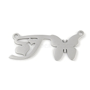 Non-Tarnish 304 Stainless Steel Pendants, Letter & Butterfly Charms, Letter T, 10.5x26.5x0.9mm, Hole: 1.2mm(STAS-L279-002P-T)