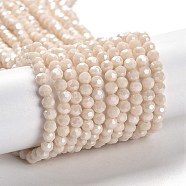 Electroplate Opaque Glass Beads Strands, Faceted(32 Facets), Pearl Luster Plated, Round, PeachPuff, 4mm, Hole: 0.7mm, about 88~95pcs/strand, 12.99~14.06 inch(33~35.7cm)(EGLA-A035-P4mm-A05)