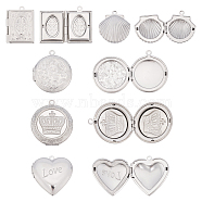 DICOSMETIC 10Pcs 5 Style 304 Stainless Steel Diffuser Locket Pendants, Photo Frame Pendants for Necklaces, Mixed Shapes, Stainless Steel Color, 23.5~35.5x19~31x5~8.5mm, hole: 1.6~2.3mm, Inner Diameter: 15~23x10~23mm, 2pcs/style(STAS-DC0007-57)