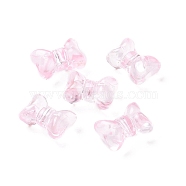 Transparent Spray Painted Glass Beads, Bowknot, Pearl Pink, 10x14x8mm, Hole: 1mm(GLAA-I050-11D)