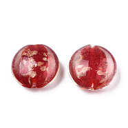 Handmade Gold Sand Lampwork Beads, Flat Round, Red, 28.5x13mm, Hole: 1.8mm(LAMP-N031-01-06)