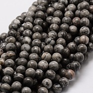 Natural Map Stone/Picasso Stone/Picasso Jasper Round Beads Strands, 10mm, Hole: 1mm, about 36~38pcs/strand, 15 inch(G-E329-10mm-47)