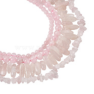 Kissitty 4 Strands 4 Style Natural Rose Quartz Stone Bead Strands, Round & Chip, 4 strands/box(G-KS0001-11)