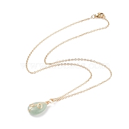 Natural Green Aventurine Teardrop Pendant Necklace, Gold Plated 304 Stainless Steel Wire Wrap Jewelry for Women, 17.72 inch(45cm)(NJEW-JN03900-02)