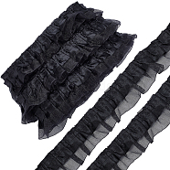 9.5~10M 2-Layer Pleated Satin Organza Ribbons, Black, 1-5/8 inch(40mm)(ORIB-GF0001-03A)
