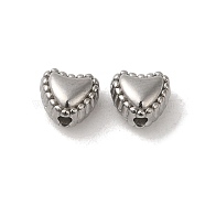 304 Stainless Steel Beads, Heart, Stainless Steel Color, 6x6x4.5mm, Hole: 1.4mm(STAS-I203-24P)