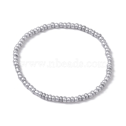 Round Glass Seed Beaded Stretch Bracelets for Women, Silver, Inner Diameter: 2-1/2 inch(6.5cm)(BJEW-JB10417-01)